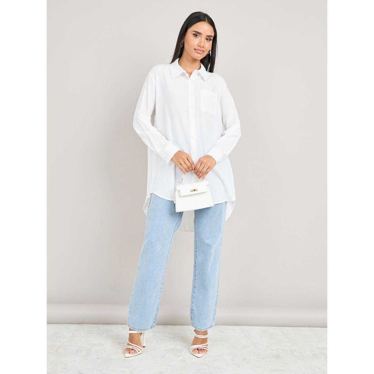 Styli Solid High Low Hem Tunic Shirt-women-clothing-shirtsandblouses-shirts-image-3