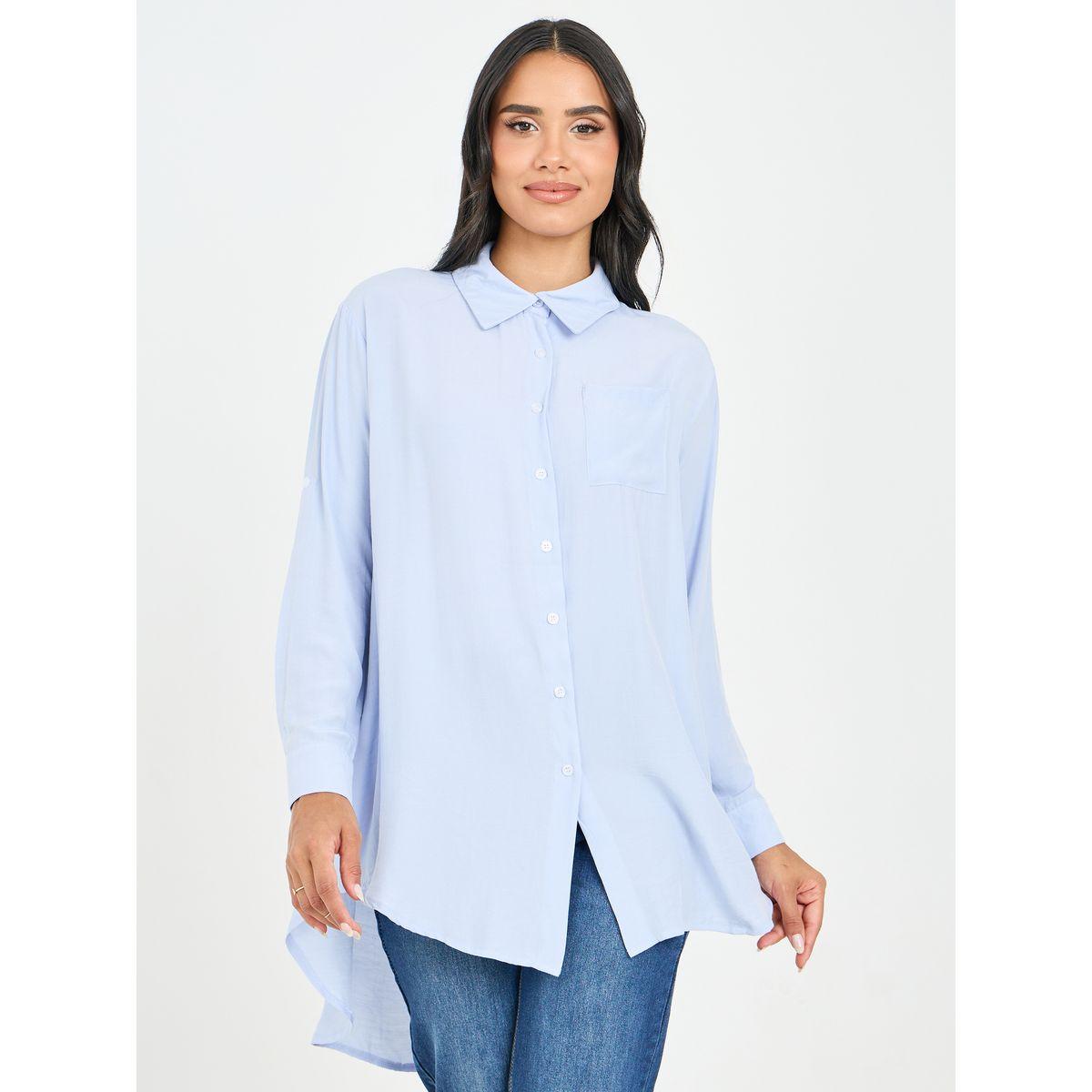 Styli Solid High Low Hem Tunic Shirt-women-clothing-shirtsandblouses-shirts-image-1