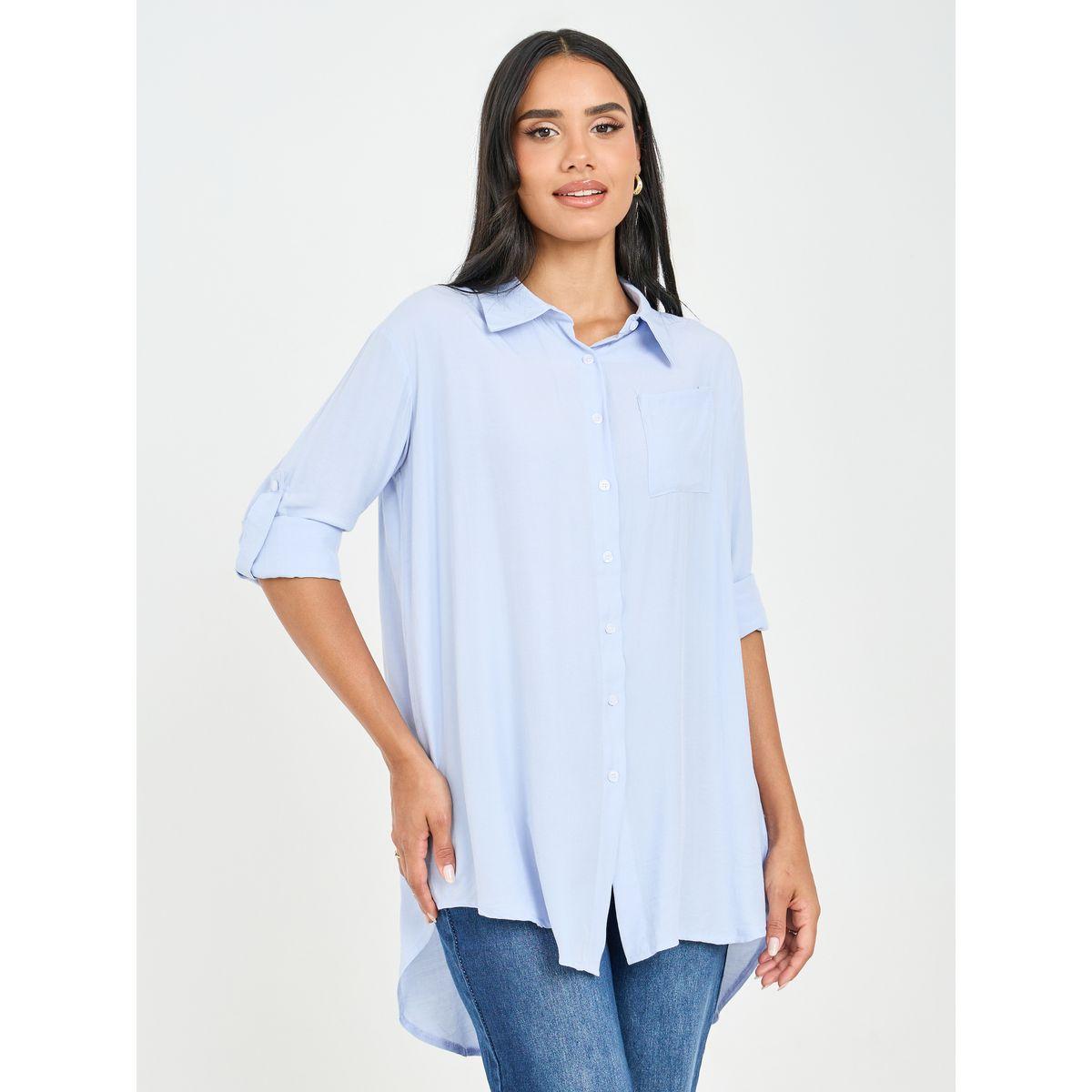 Styli Solid High Low Hem Tunic Shirt-women-clothing-shirtsandblouses-shirts-image-3