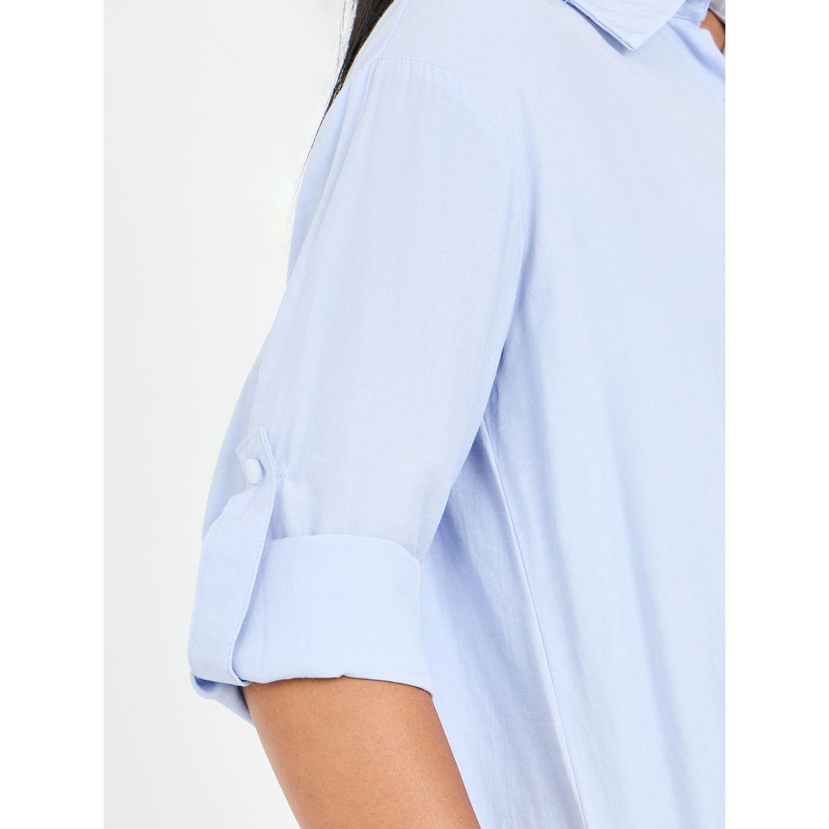 بلوزة تونيك سادة بحافة غير متماثلة الطول-women-clothing-shirtsandblouses-shirts-image-2