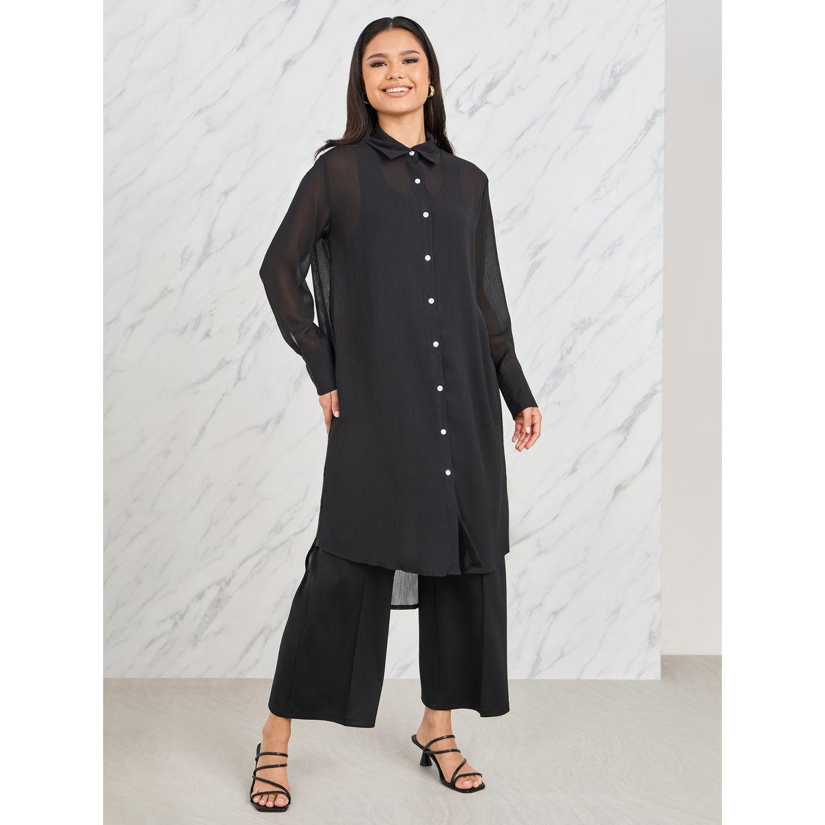 بلوزة تونيك سادة بتفاصيل شبكية-women-clothing-shirtsandblouses-shirts-image-3
