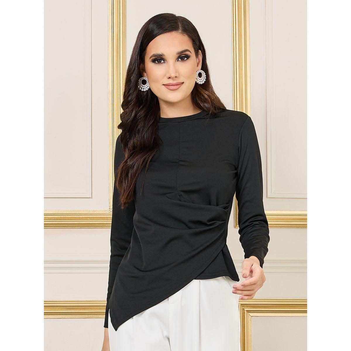 بلوزة محبوكة بحافة غير متماثلة بدانتيل-women-clothing-shirtsandblouses-blouses-image-1