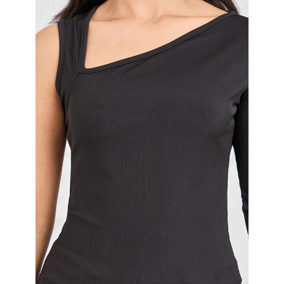 بلوزة محبوكة بتفاصيل مضلعة وكتف واحد-women-clothing-shirtsandblouses-blouses-image-4