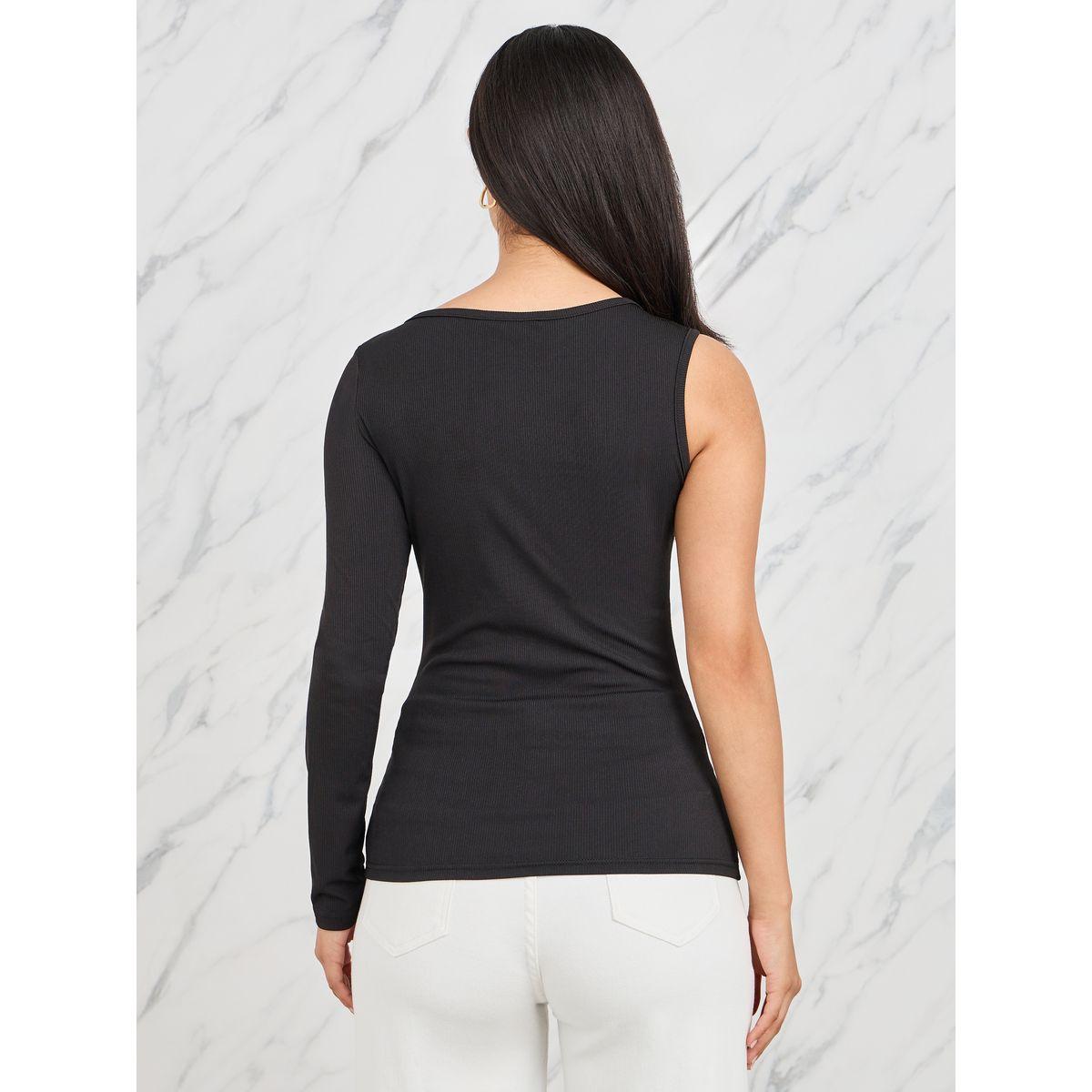 بلوزة محبوكة بتفاصيل مضلعة وكتف واحد-women-clothing-shirtsandblouses-blouses-image-5