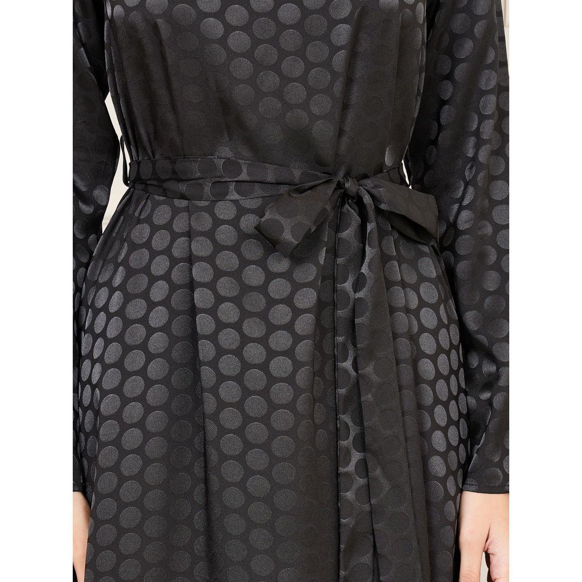 فستان طويل ساتان بطبعة جاكار وياقة عالية-women-clothing-dresses-image-3