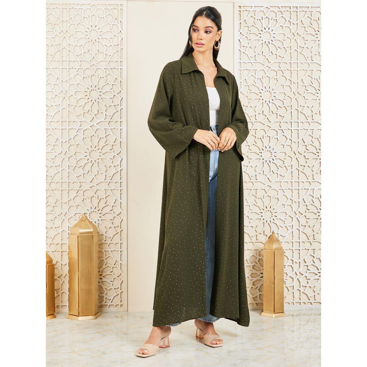 عباية طويلة مفتوحة مع الامام مع طبعة نقاط-women-arabicclothing-abayas-image-1