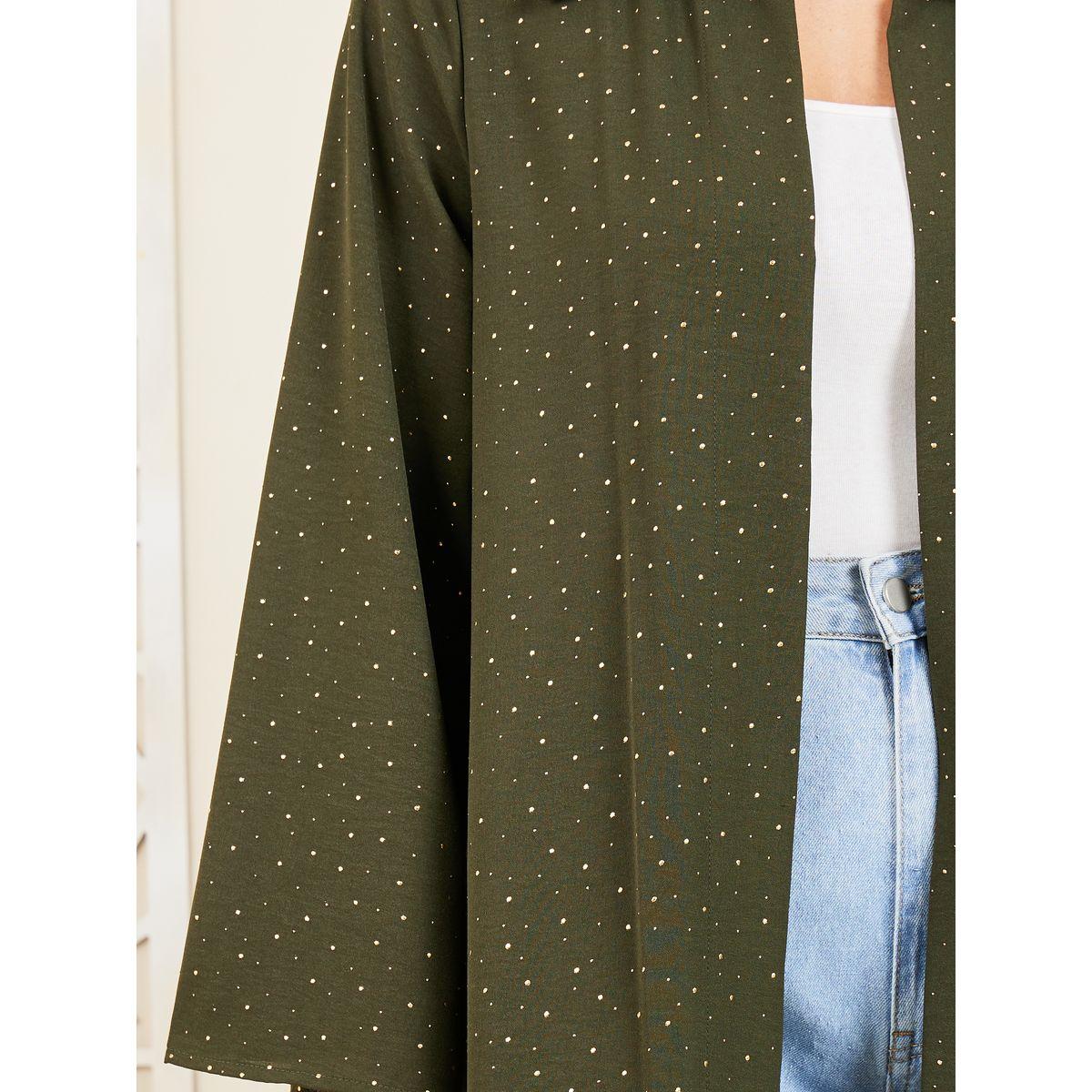 Styli Spot Print Front Open Collared Maxi Abaya-women-arabicclothing-abayas-image-3