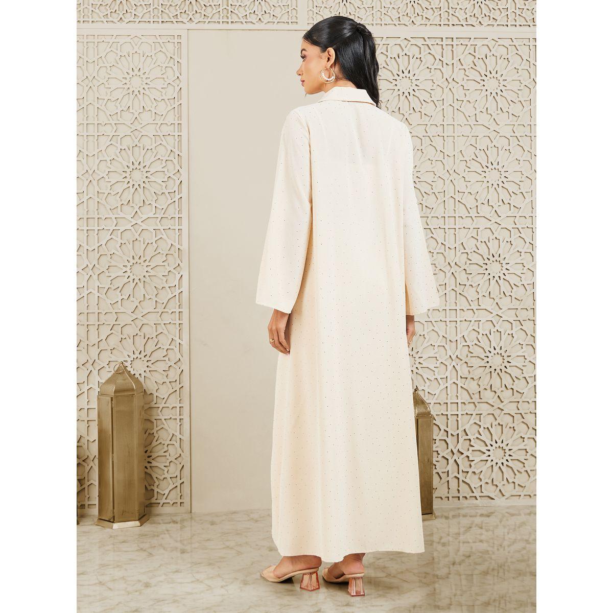 Styli Spot Print Collared Abaya-women-arabicclothing-abayas-image-4