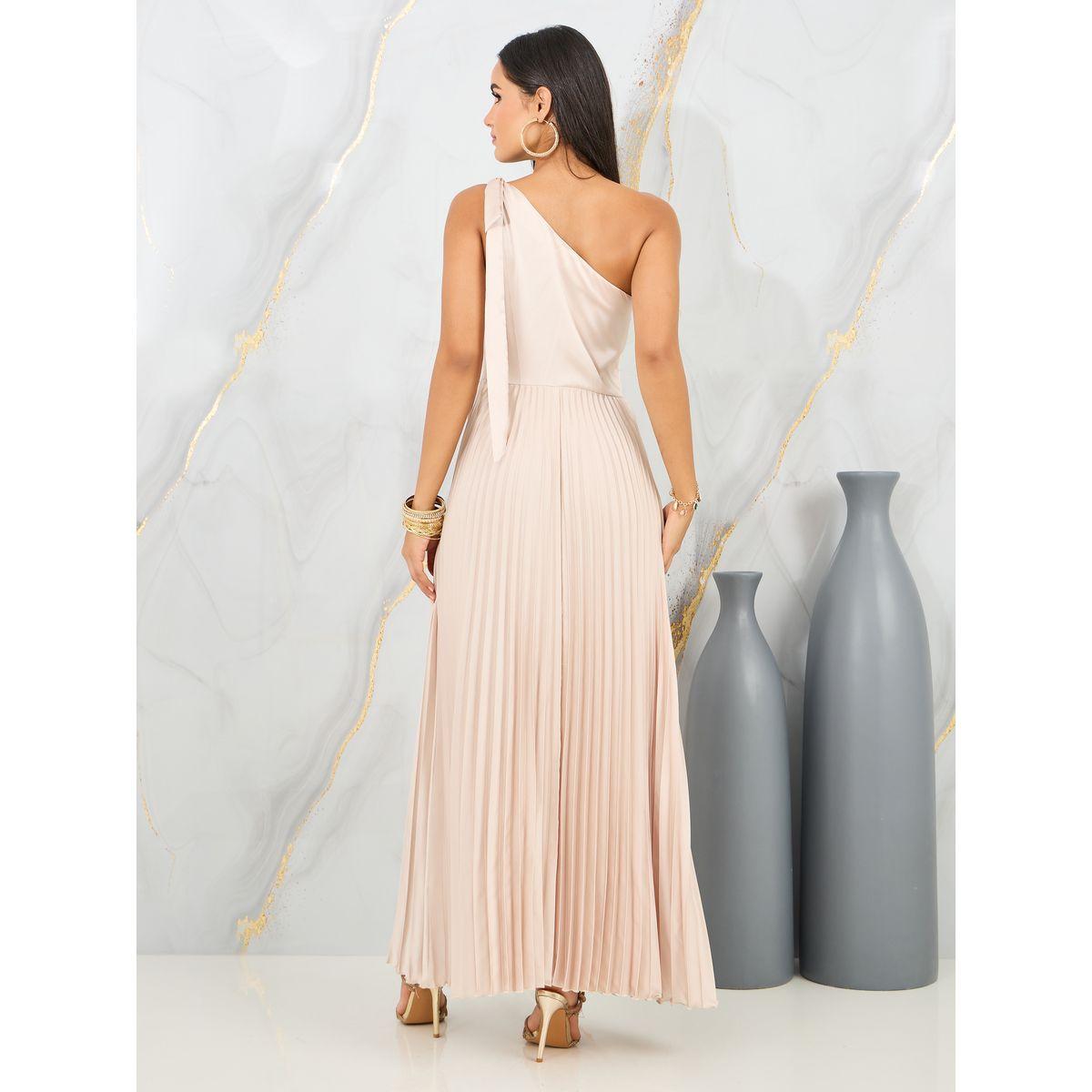 Styli Satin One Tie Sleeves Pleated A-Line Maxi Dress-women-clothing-dresses-image-4