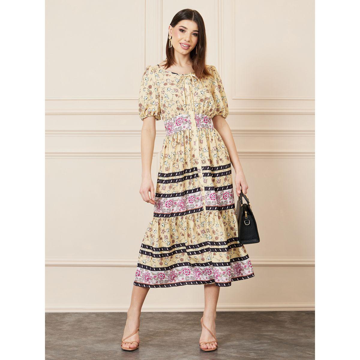 Styli Floral Print Tie Up Neck Tiered Shirt Midi Dress-women-clothing-dresses-image-1