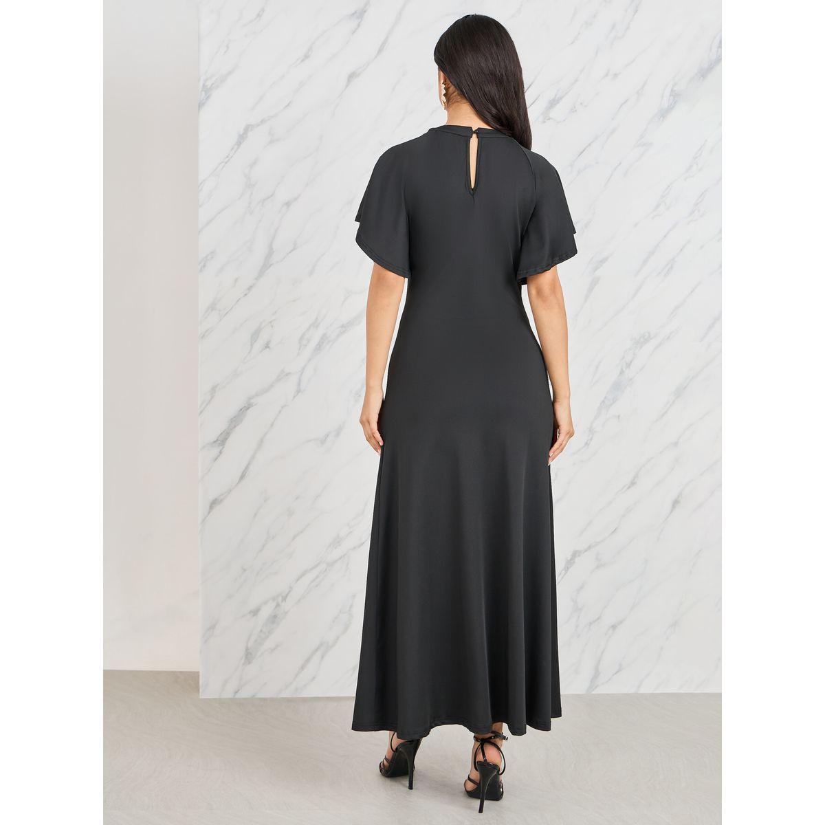 Styli Pleated Button Detail A-Line Maxi Dress-women-clothing-dresses-image-4