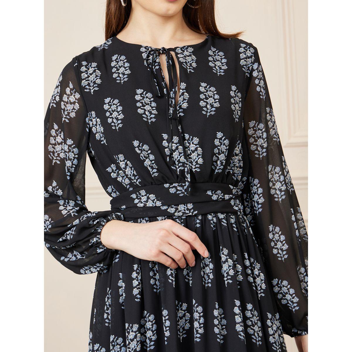 Styli Damask Print Tie Up Neck A-Line Maxi Dress-women-clothing-dresses-image-3