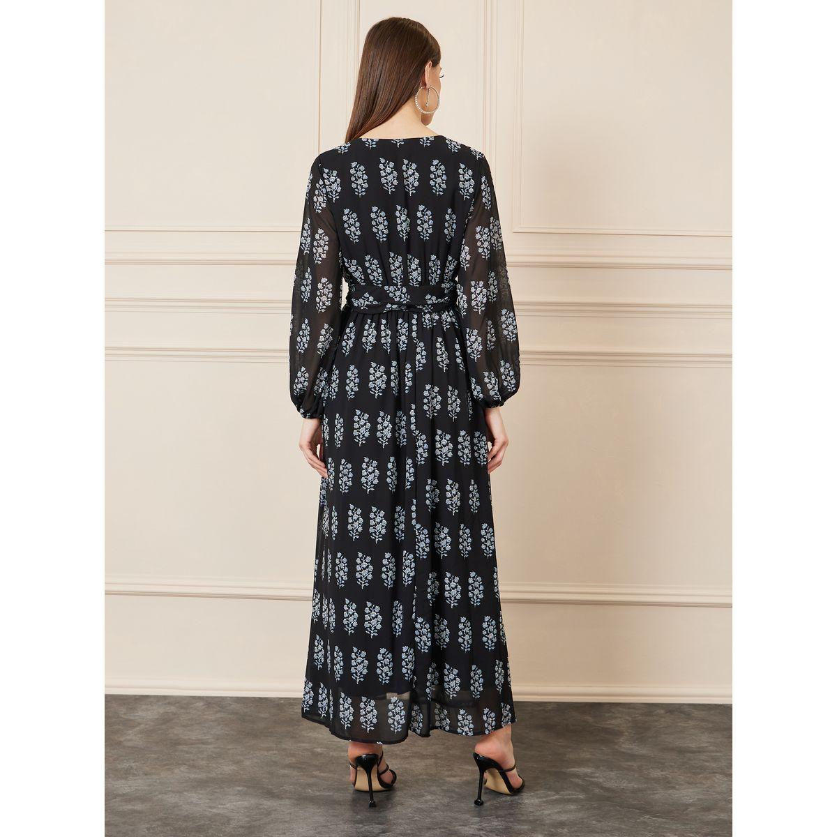 Styli Damask Print Tie Up Neck A-Line Maxi Dress-women-clothing-dresses-image-4