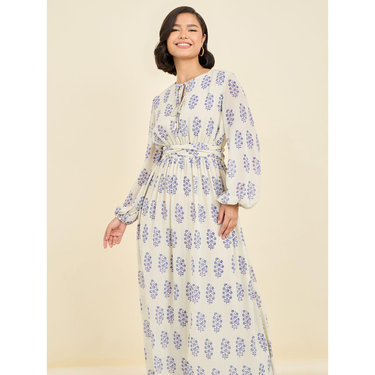 فستان طويل مطبع بزهور مع ياقة بأربطة-women-clothing-dresses-image-2