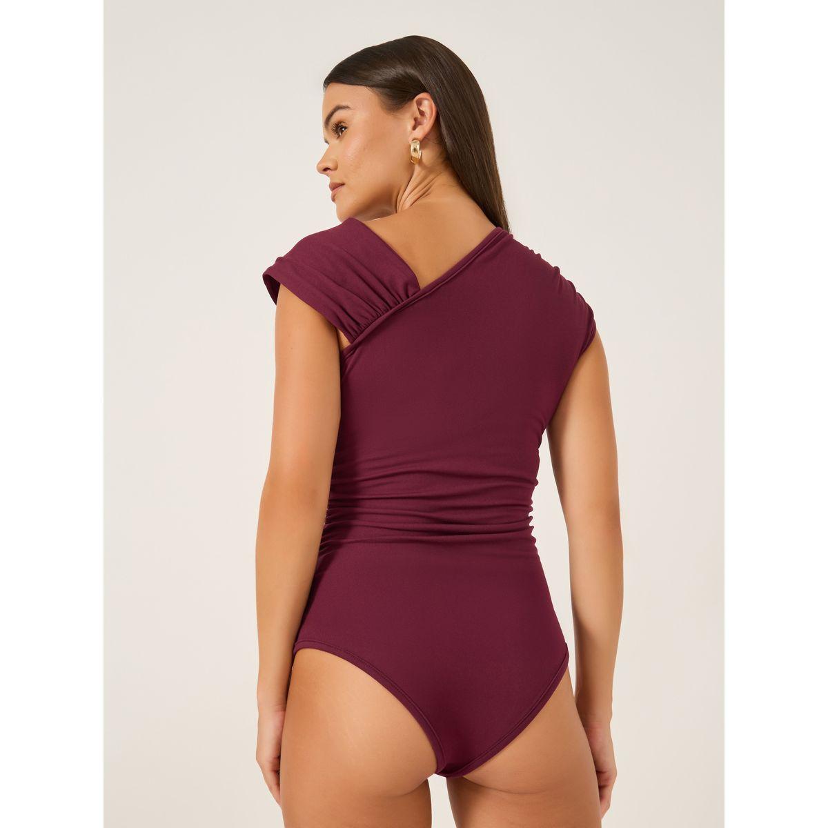 Styli Solid Asymmetric Neck Side Ruched Detail Bodysuit-women-clothing-shirtsandblouses-blouses-image-5