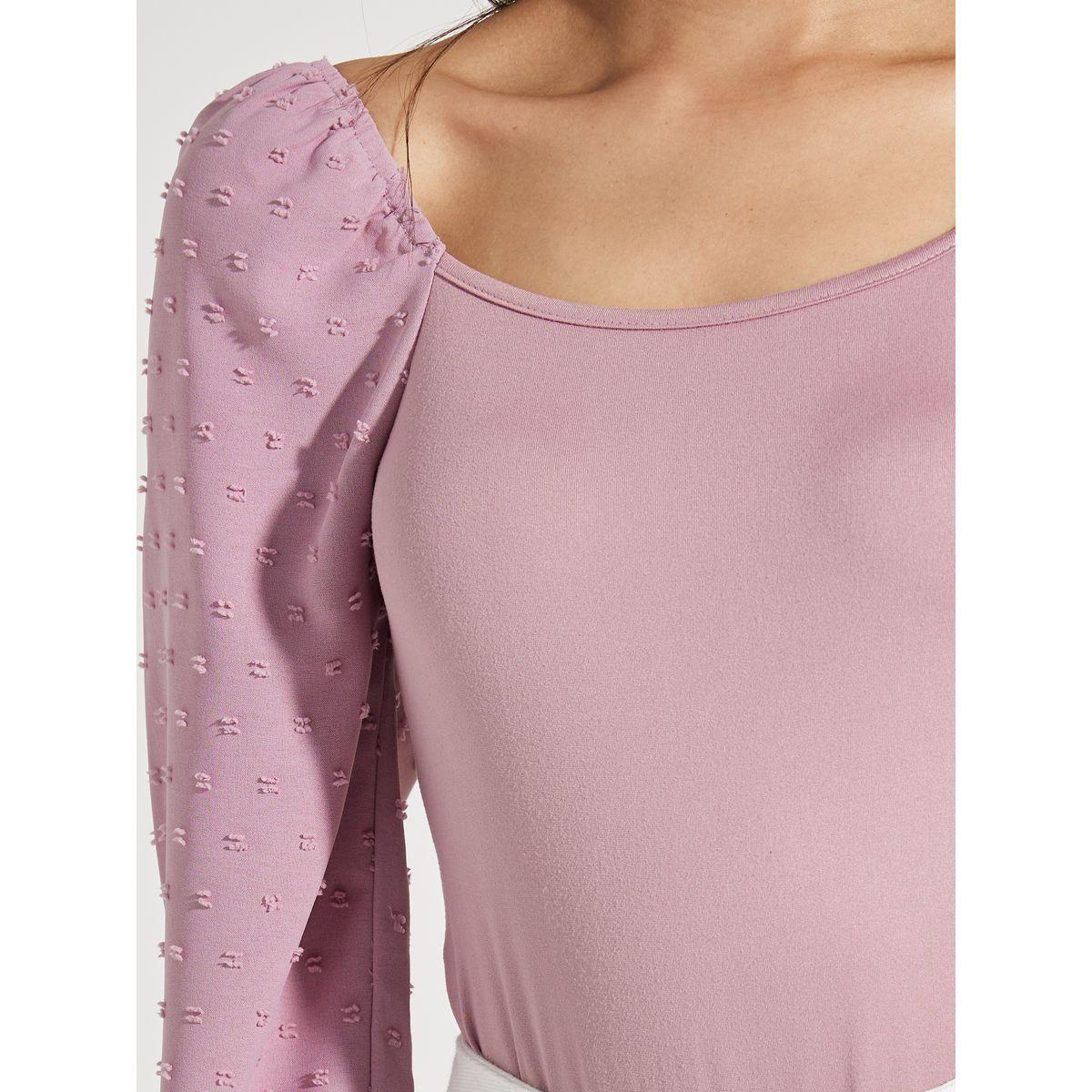 Styli Dobby Sleeves Square Neck Fitted Bodysuit-women-clothing-tshirts-image-4