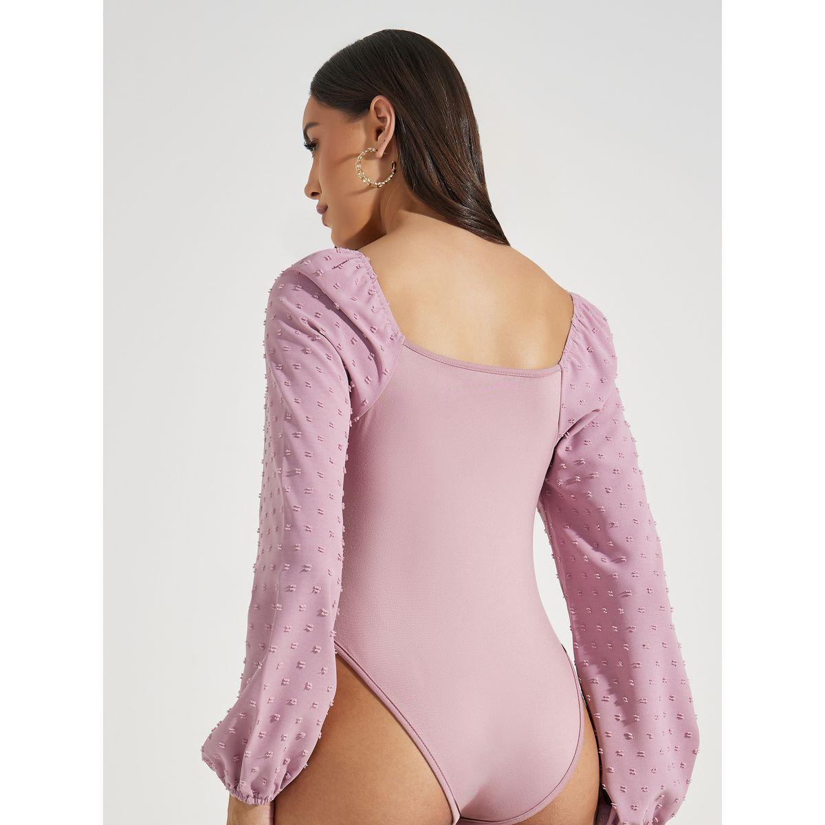 Styli Dobby Sleeves Square Neck Fitted Bodysuit-women-clothing-tshirts-image-6