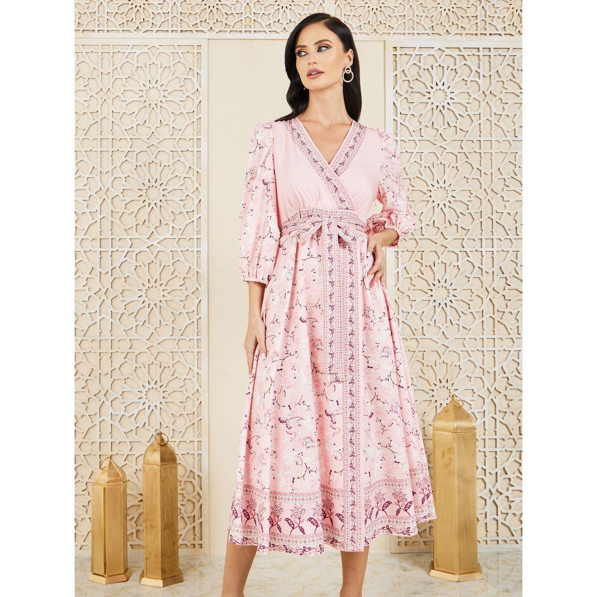 Styli Bohemian Print Self Tie Up A-Line Midi Dress-women-clothing-dresses-image-2