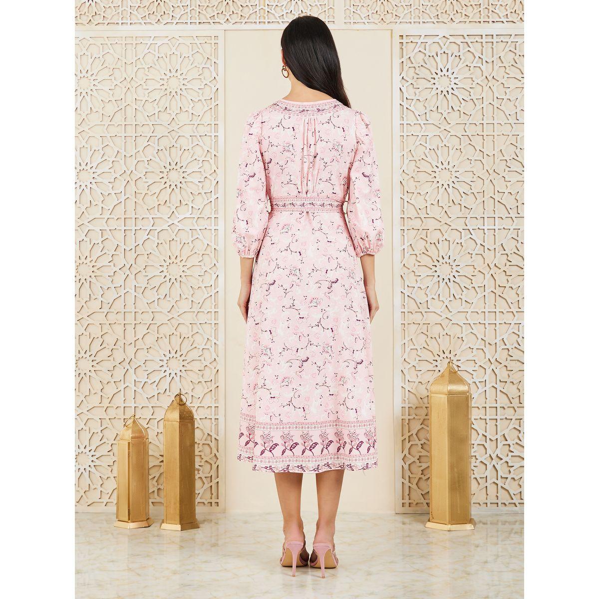 Styli Bohemian Print Self Tie Up A-Line Midi Dress-women-clothing-dresses-image-4