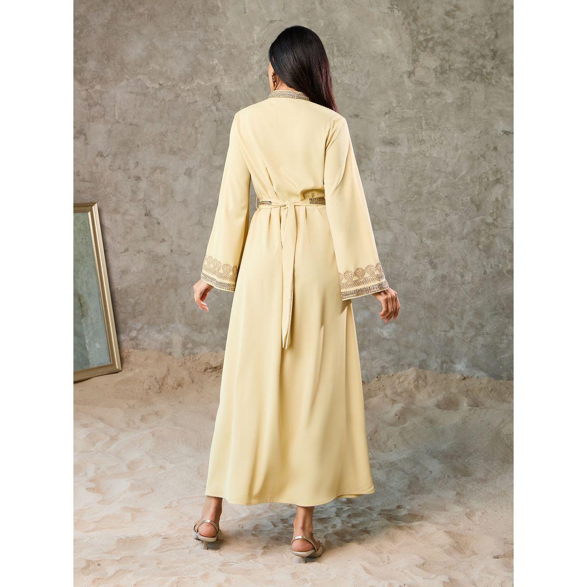 Styli Embroidered Lace Trim Notch Neck Belted Jalabiya-women-arabicclothing-jalabiyas-image-4