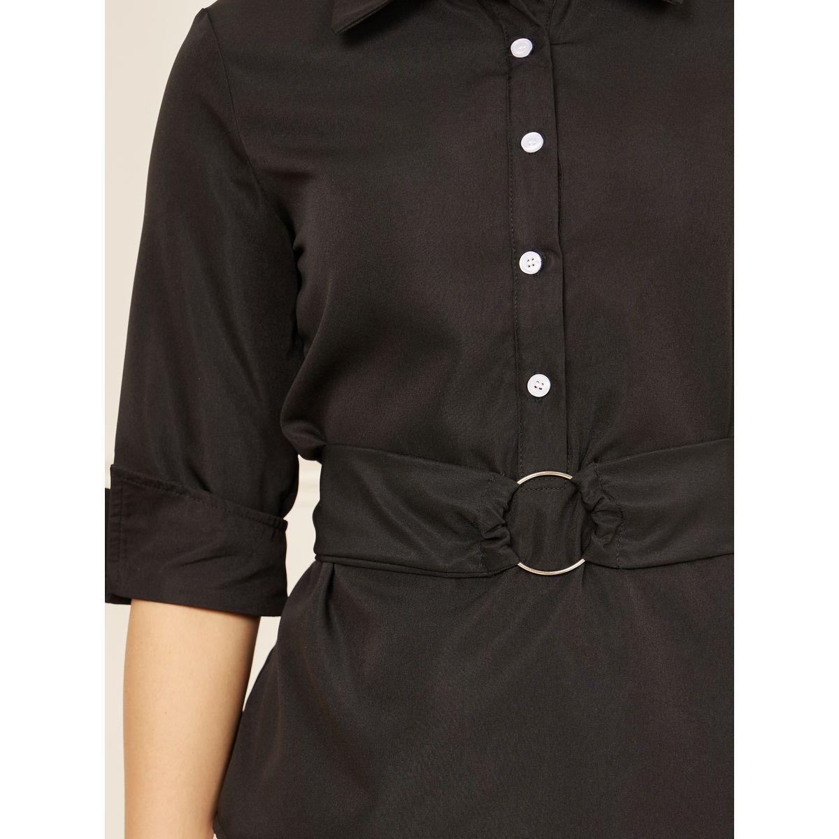 Styli Contrast Button Ring Buckle Detail Shirt with Tie Up-women-clothing-shirtsandblouses-shirts-image-3