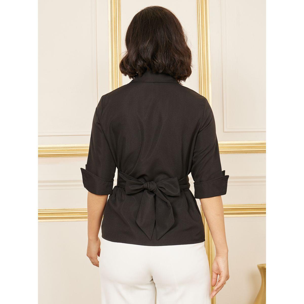 Styli Contrast Button Ring Buckle Detail Shirt with Tie Up-women-clothing-shirtsandblouses-shirts-image-4