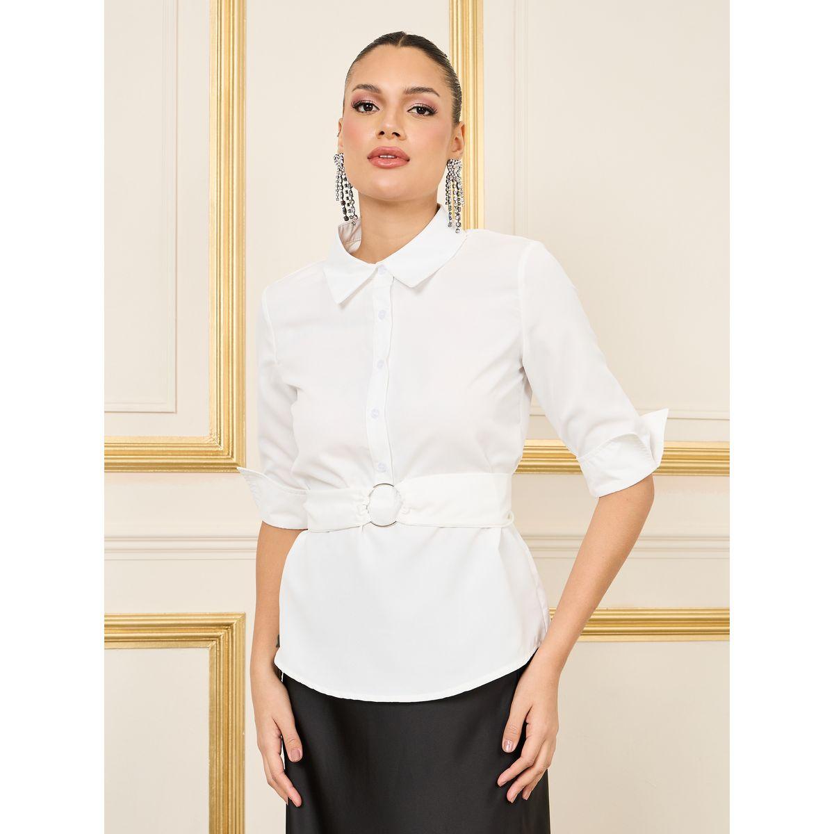 بلوزة بقصة عادية مع رباط خصر وحلقة-women-clothing-shirtsandblouses-shirts-image-1