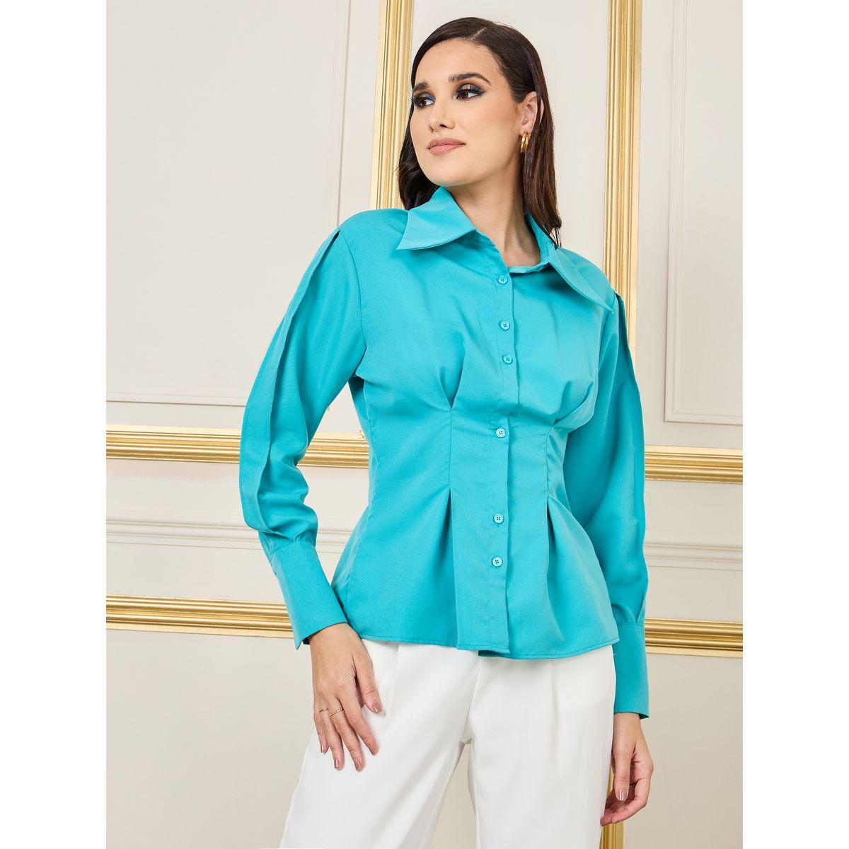 بلوزة بياقة مدببة وقصة عادية-women-clothing-shirtsandblouses-shirts-image-1