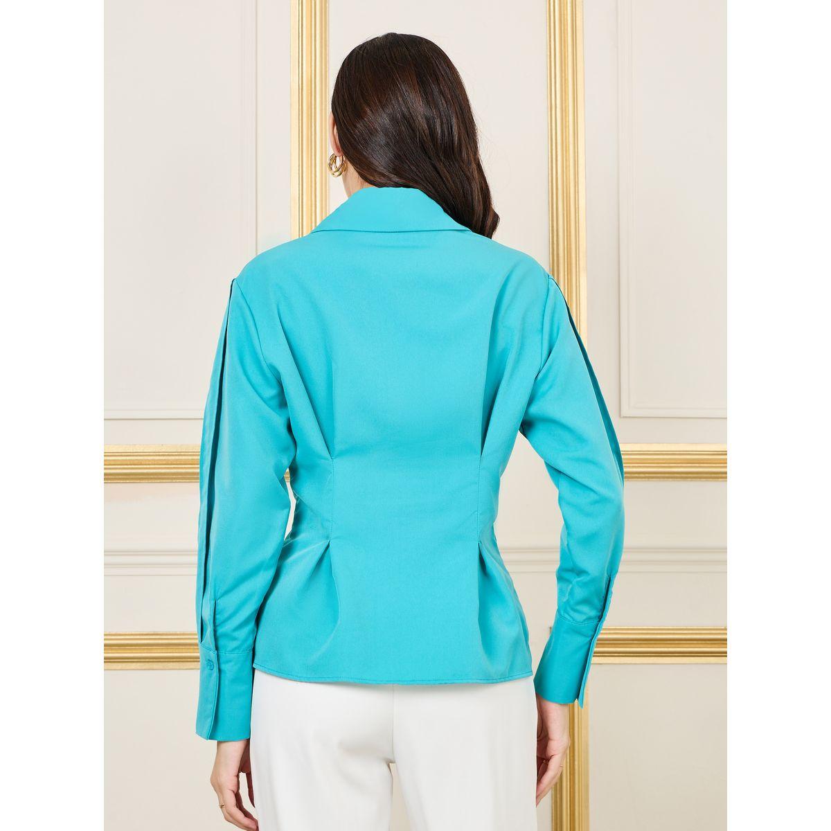 بلوزة بياقة مدببة وقصة عادية-women-clothing-shirtsandblouses-shirts-image-4