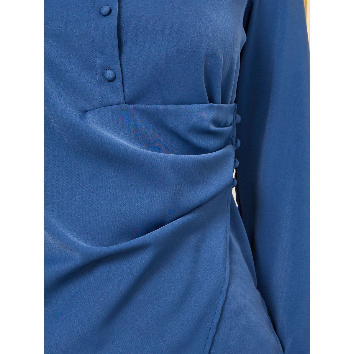 Styli Side Pleated Button Detail Collar Top-women-clothing-shirtsandblouses-blouses-image-3