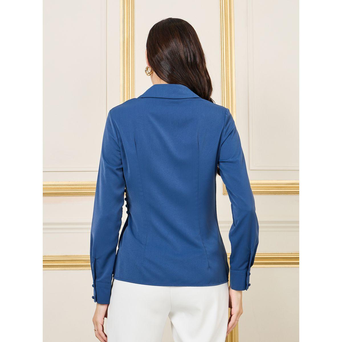 Styli Side Pleated Button Detail Collar Top-women-clothing-shirtsandblouses-blouses-image-4