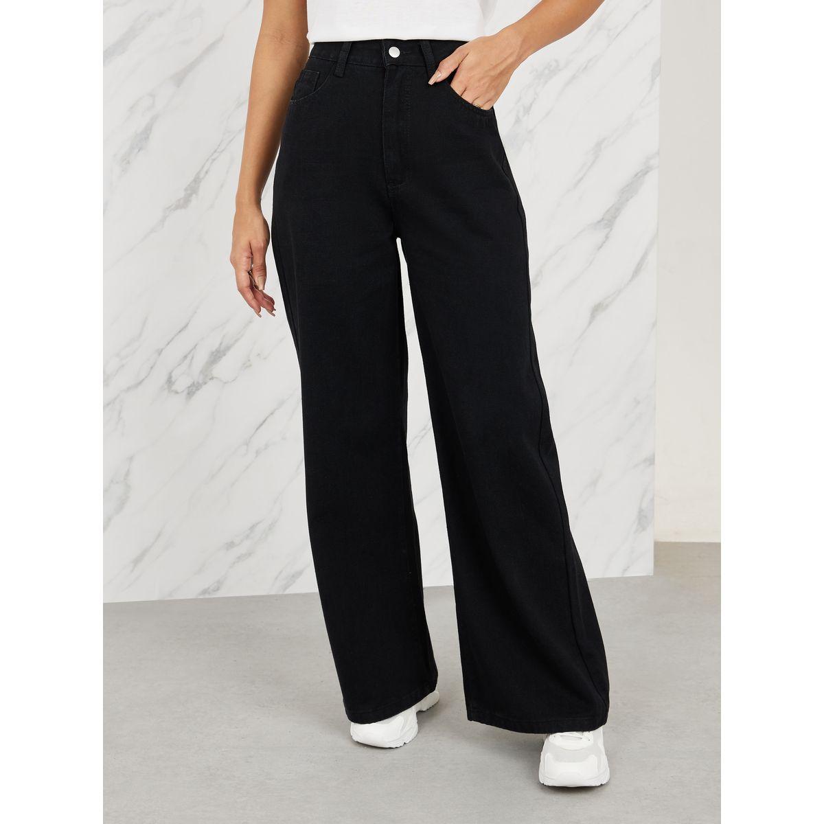 جينز سادة بارجل واسعة وخصر مرتفع-women-clothing-bottoms-jeans-image-1