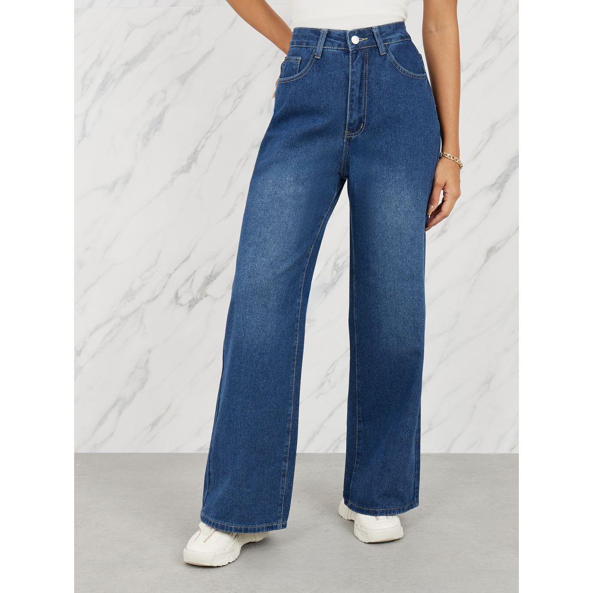 Buy Women s Styli High Rise Mid Wash Flared Jeans Online Centrepoint KSA