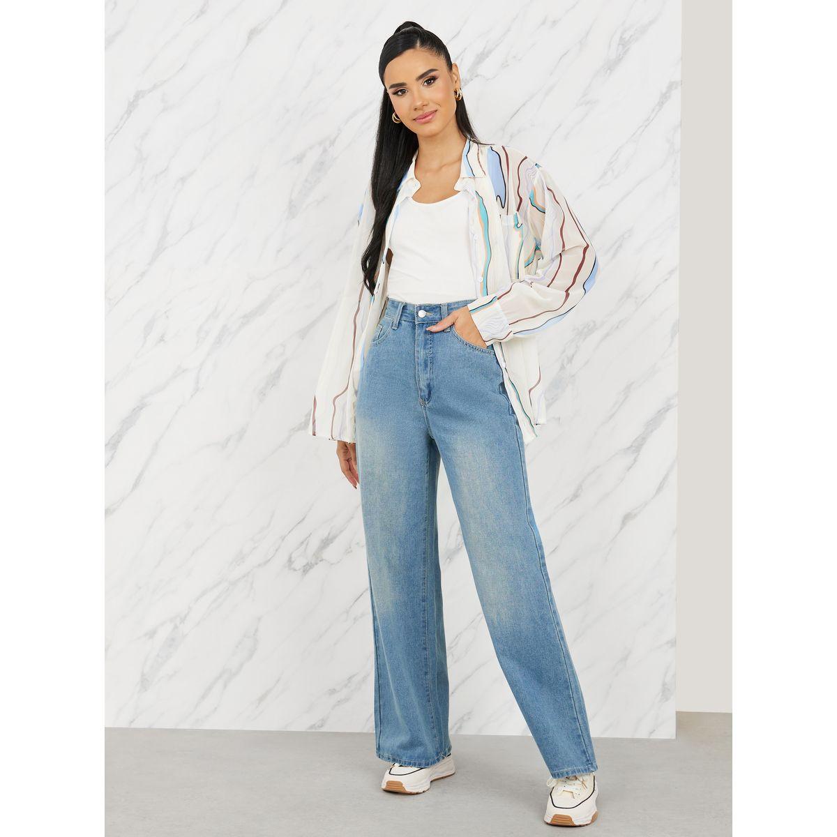 جينز بارجل واسعة وخصر مرتفع-women-clothing-bottoms-jeans-image-2