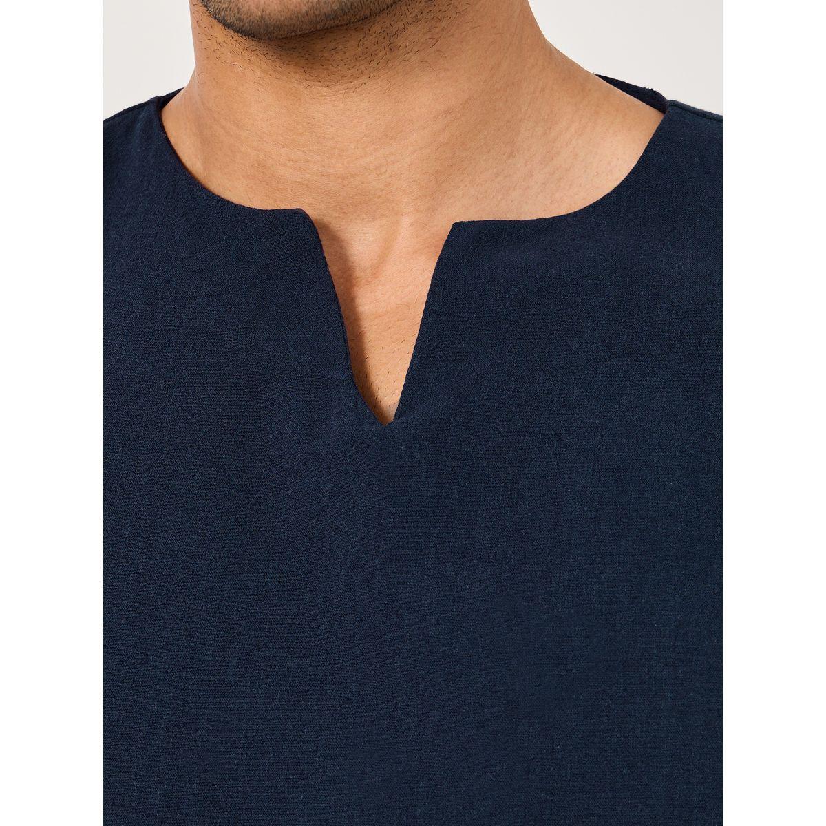 قميص سادة بقصة مريحة وياقة بشق-men-clothing-shirts-image-3