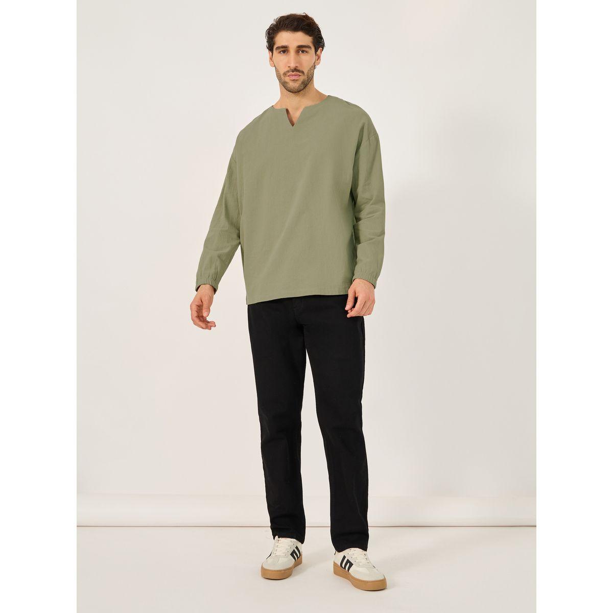 Styli Textured Woven Notch Neck Shirt-men-clothing-shirts-image-2