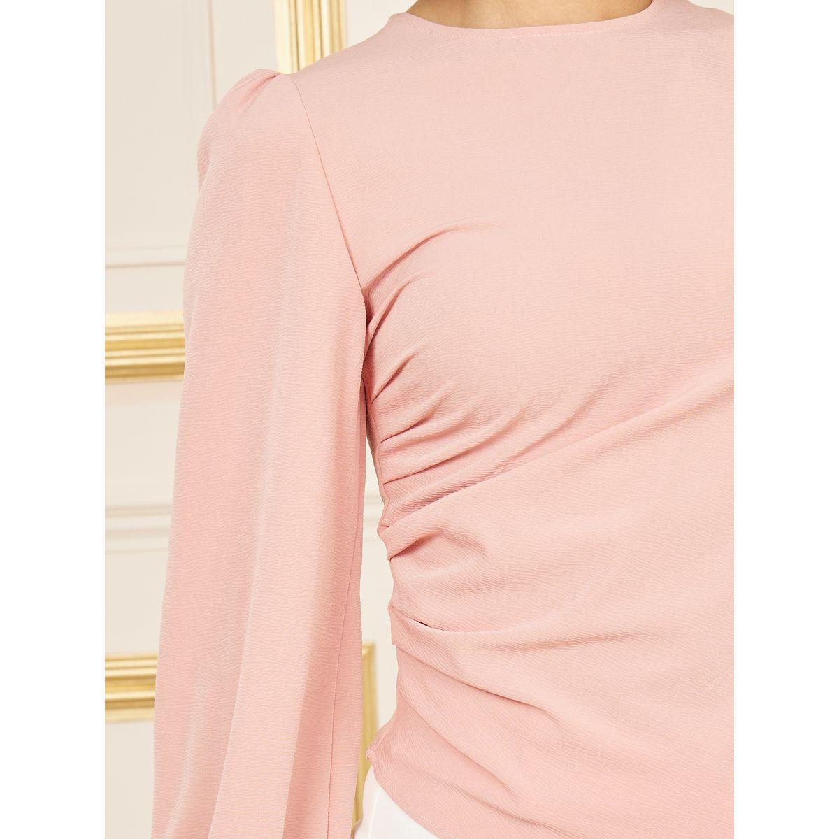 Styli Side Pleated Round Neck Blouse-women-clothing-shirtsandblouses-blouses-image-3