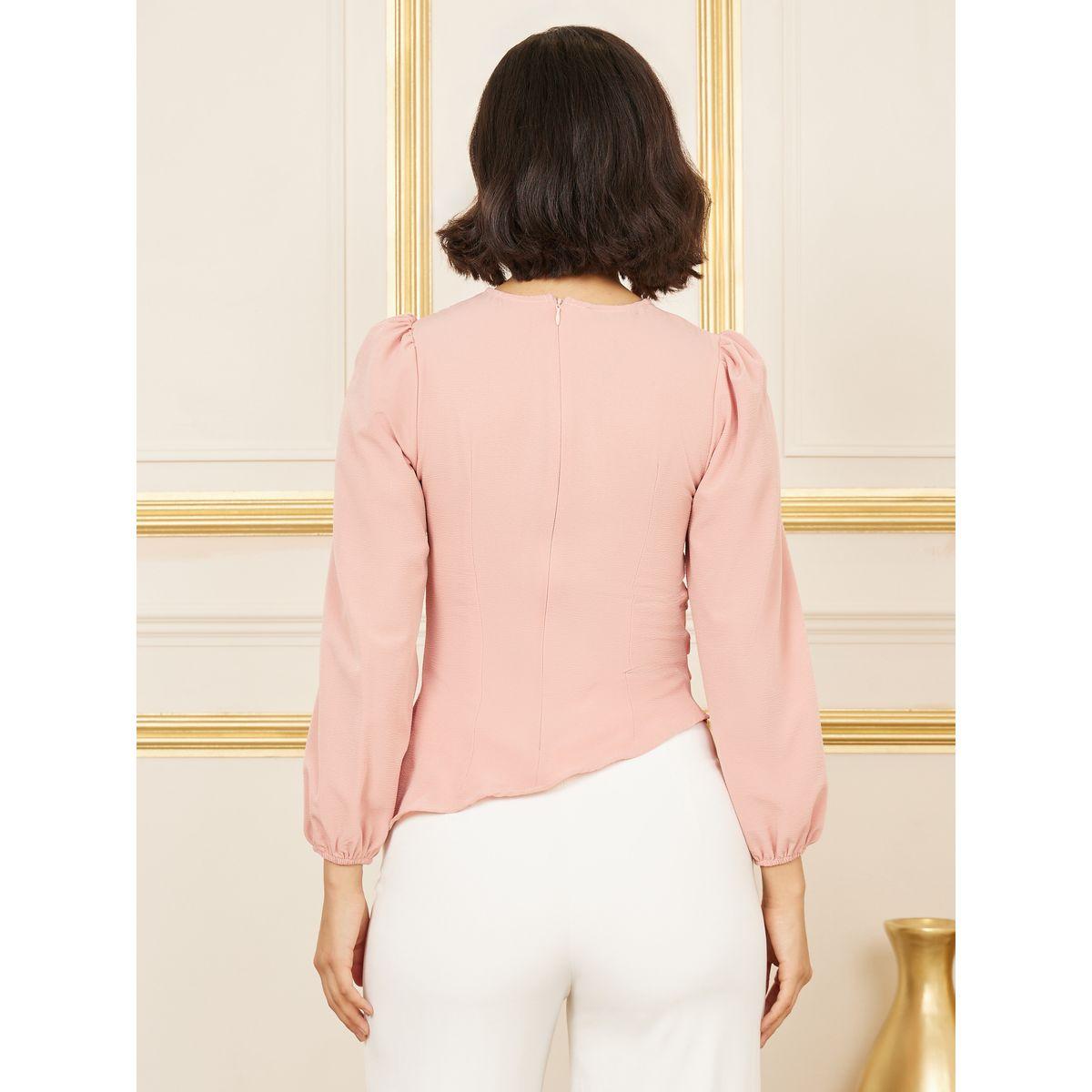 Styli Side Pleated Round Neck Blouse-women-clothing-shirtsandblouses-blouses-image-4