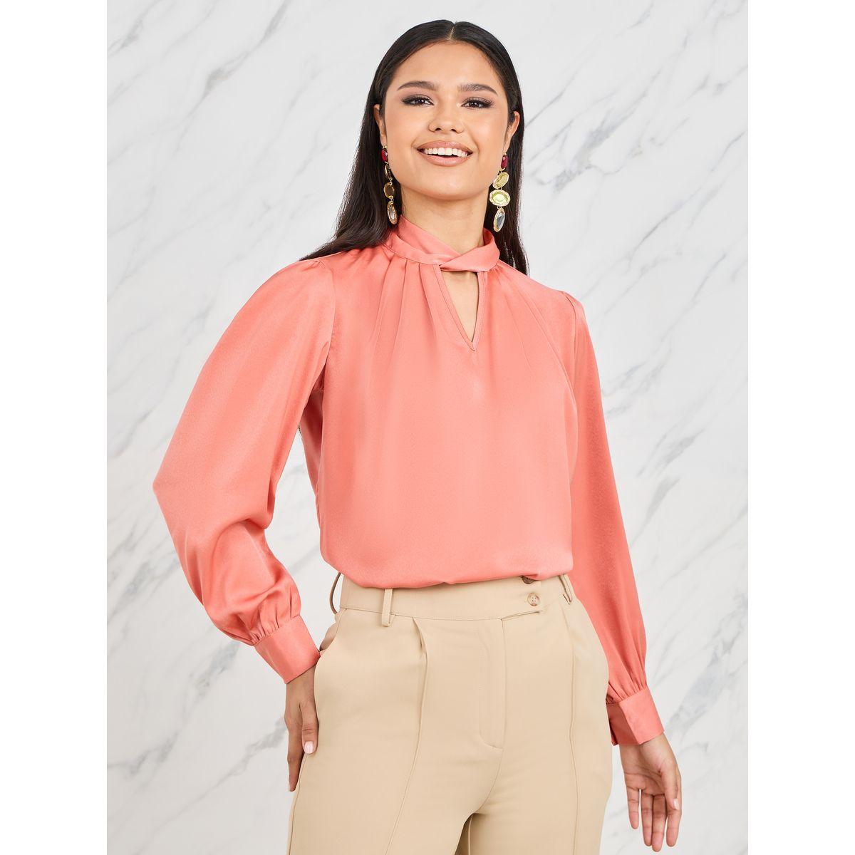 Styli Satin Twisted Keyhole Neck Blouse-women-clothing-shirtsandblouses-blouses-image-1