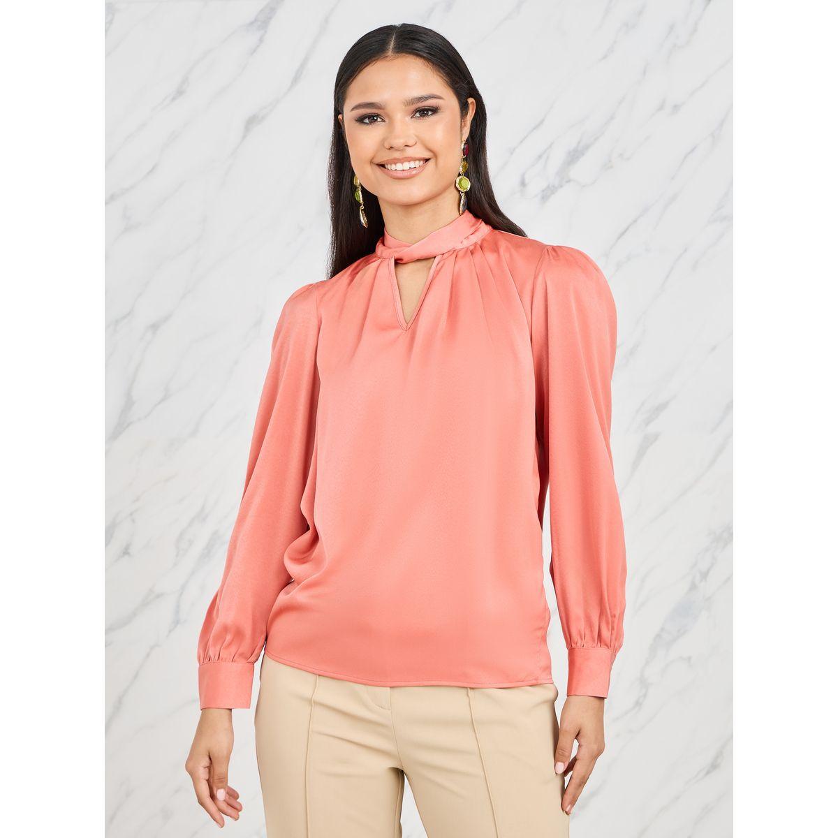 Styli Satin Twisted Keyhole Neck Blouse-women-clothing-shirtsandblouses-blouses-image-2