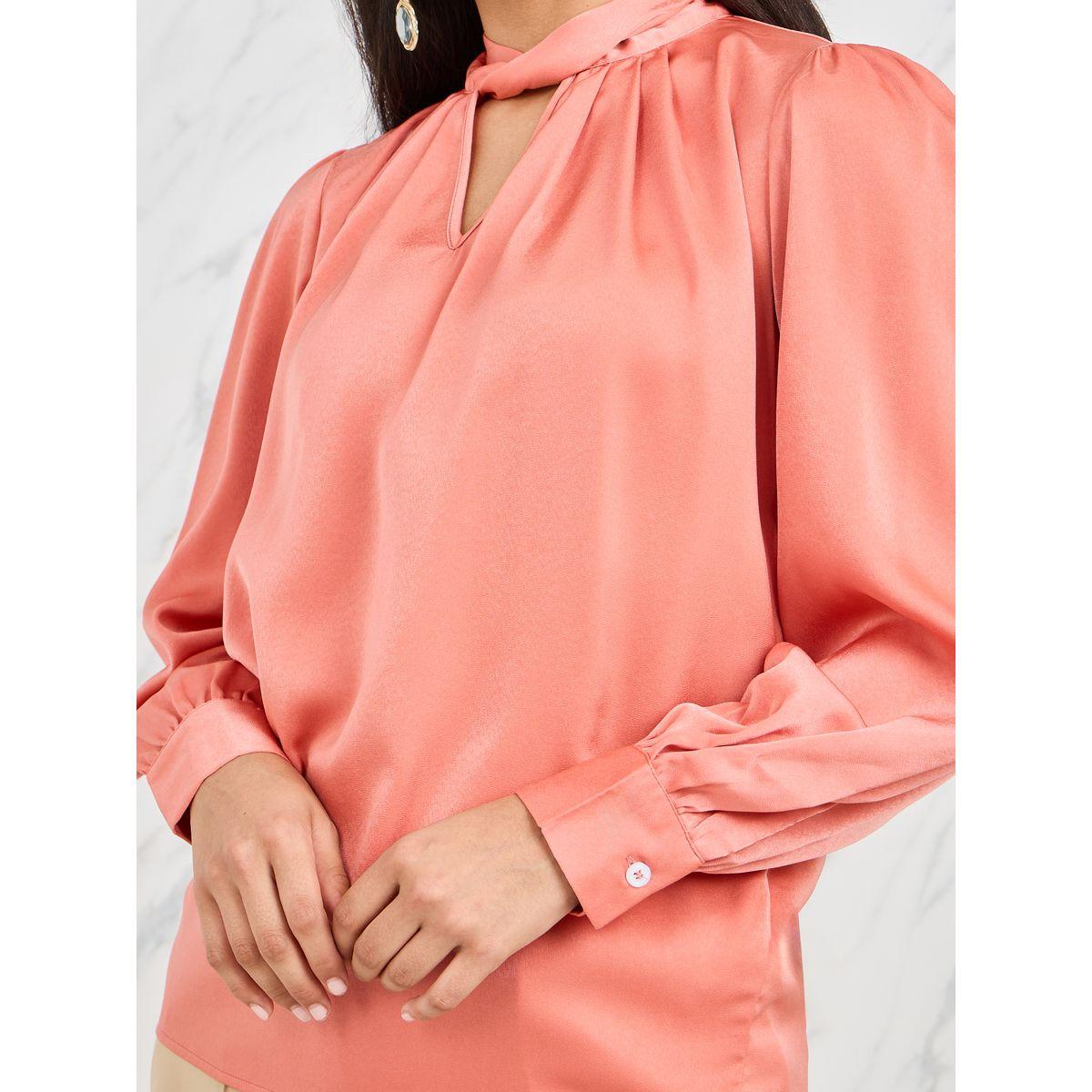 Styli Satin Twisted Keyhole Neck Blouse-women-clothing-shirtsandblouses-blouses-image-4