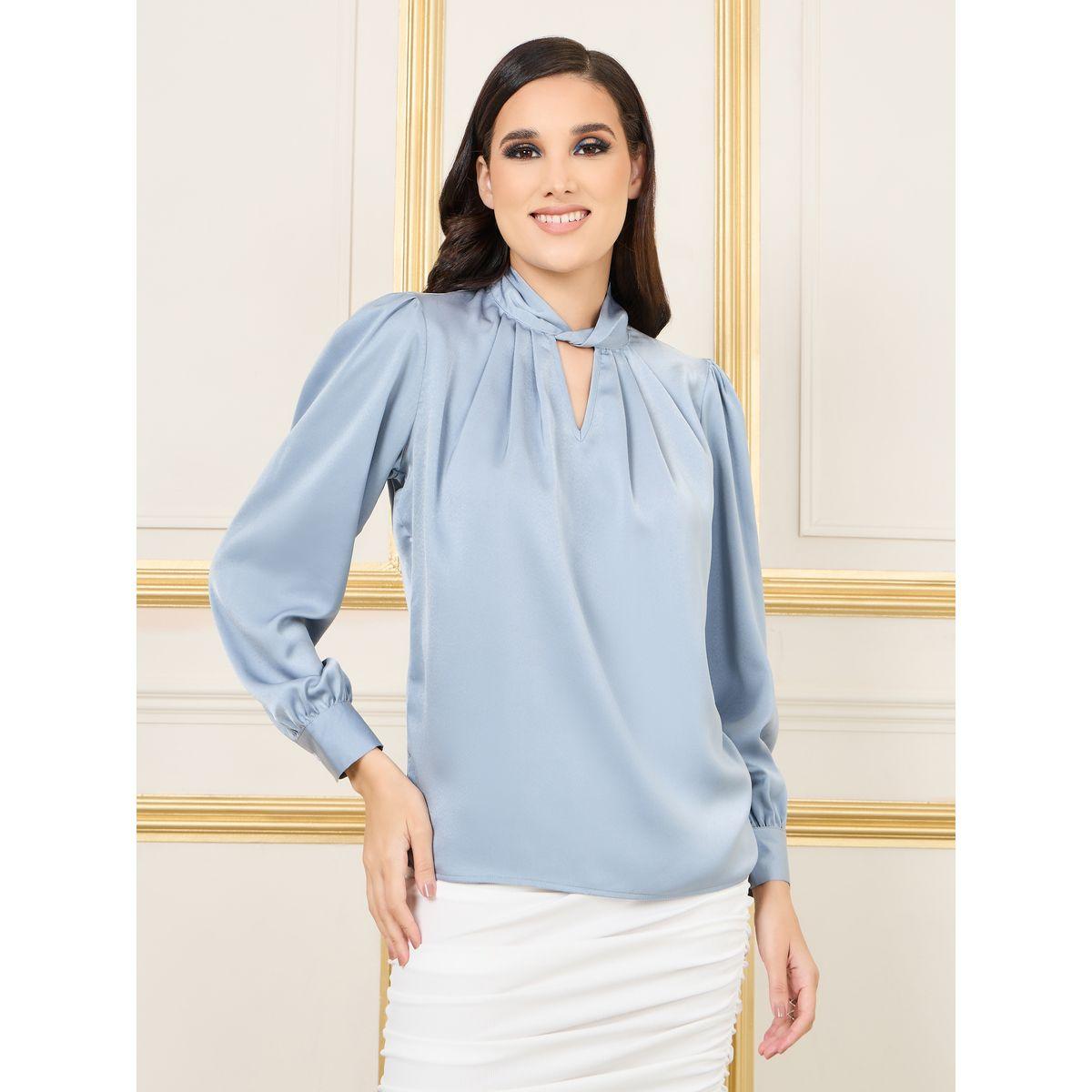 Styli Satin Twisted Keyhole Neck Blouse-women-clothing-shirtsandblouses-blouses-image-3