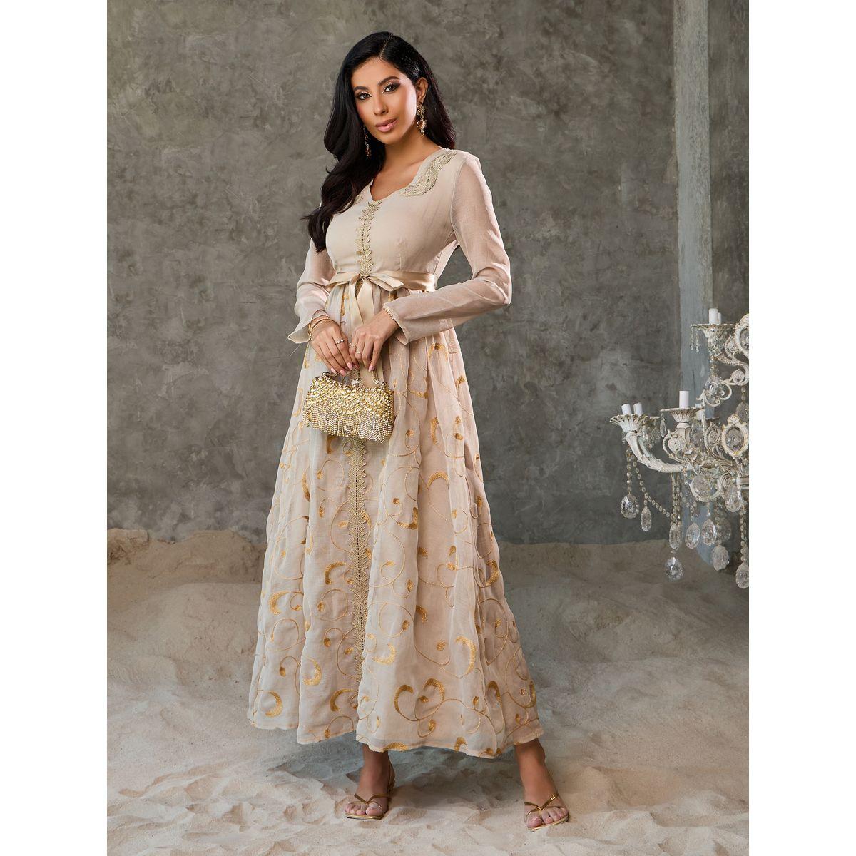 Styli Embroidered Lace Trim Satin Self Tie Up Jalabiya-women-arabicclothing-jalabiyas-image-1