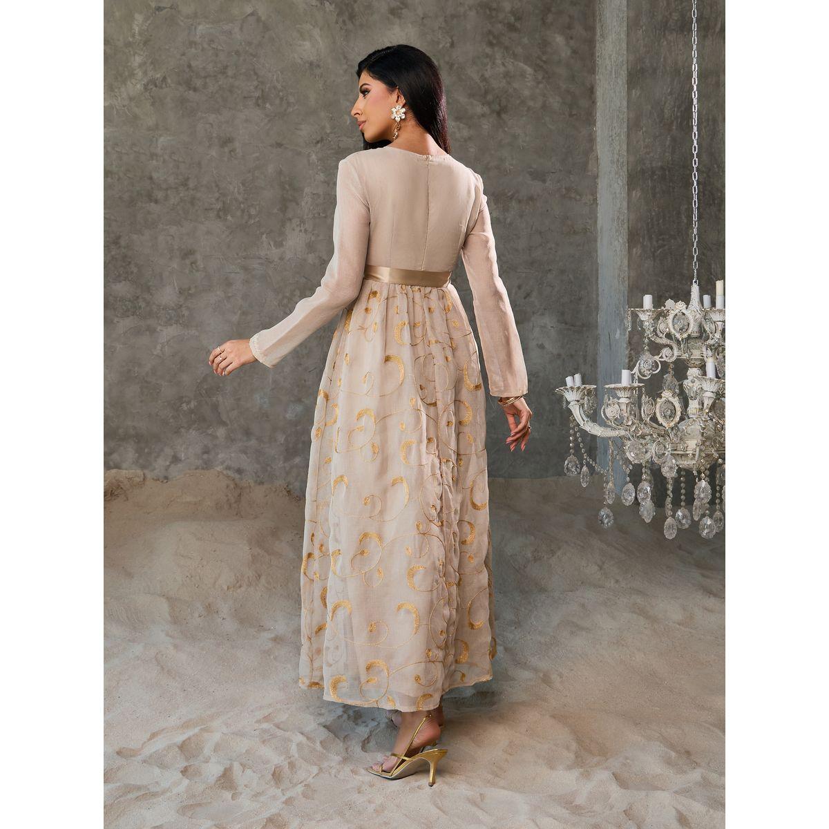 Styli Embroidered Lace Trim Satin Self Tie Up Jalabiya-women-arabicclothing-jalabiyas-image-4