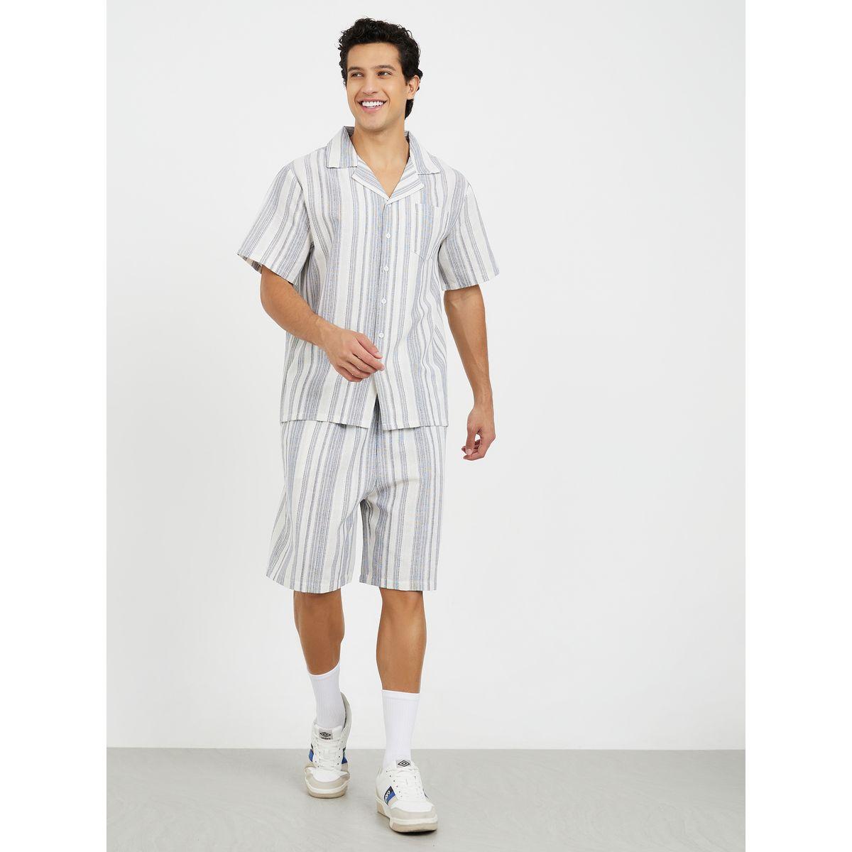 Styli Unwind Striped Revere Collar Shirt and Short Set-men-clothing-nightwear-sets-image-1