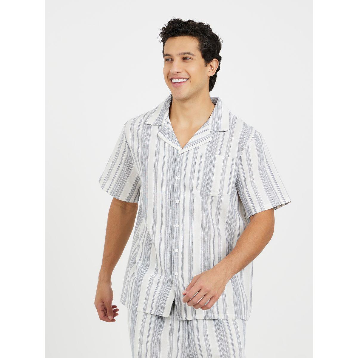 Styli Unwind Striped Revere Collar Shirt and Short Set-men-clothing-nightwear-sets-image-2
