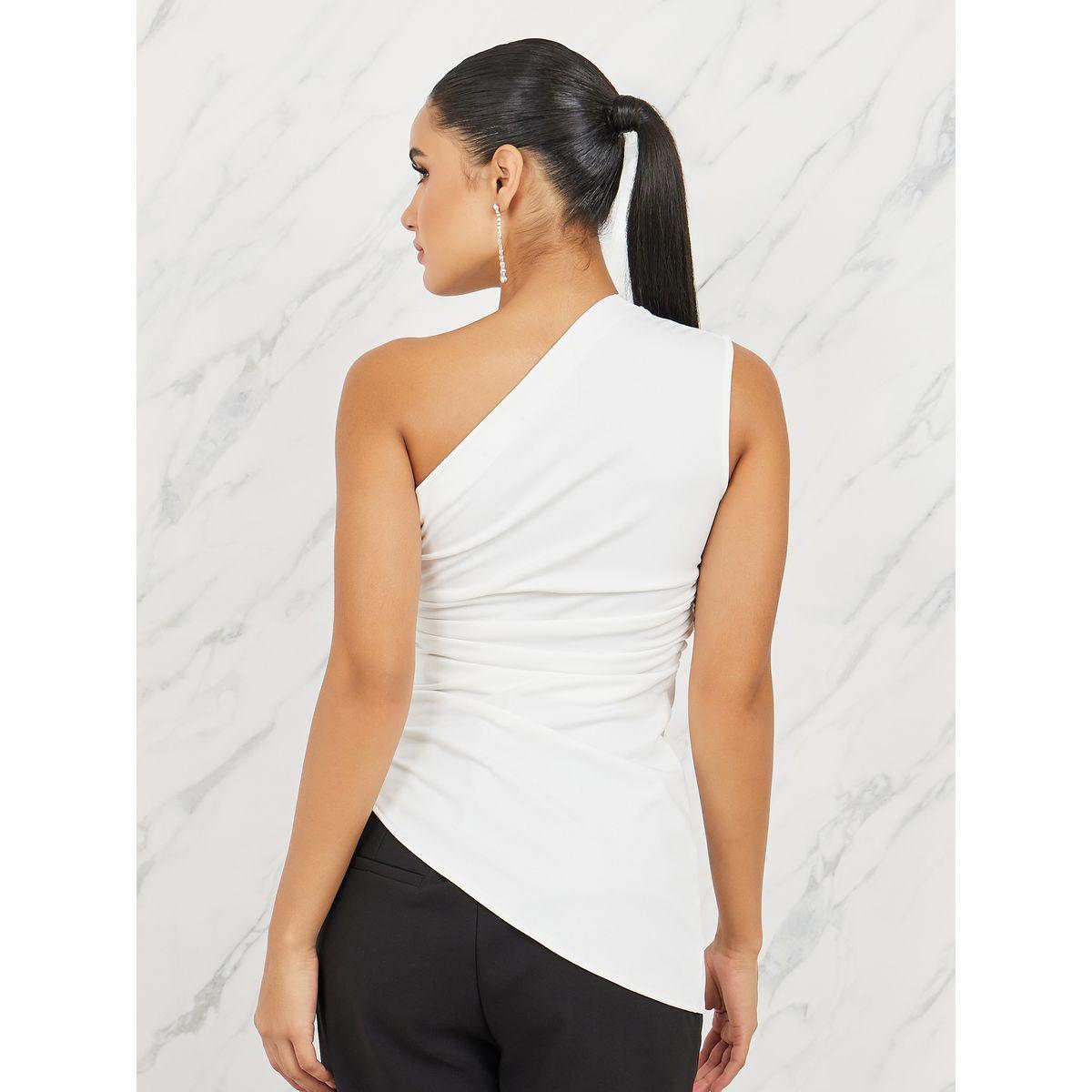 بلوزة بكتف واحد وتفاصيل مزمومة-women-clothing-shirtsandblouses-blouses-image-4