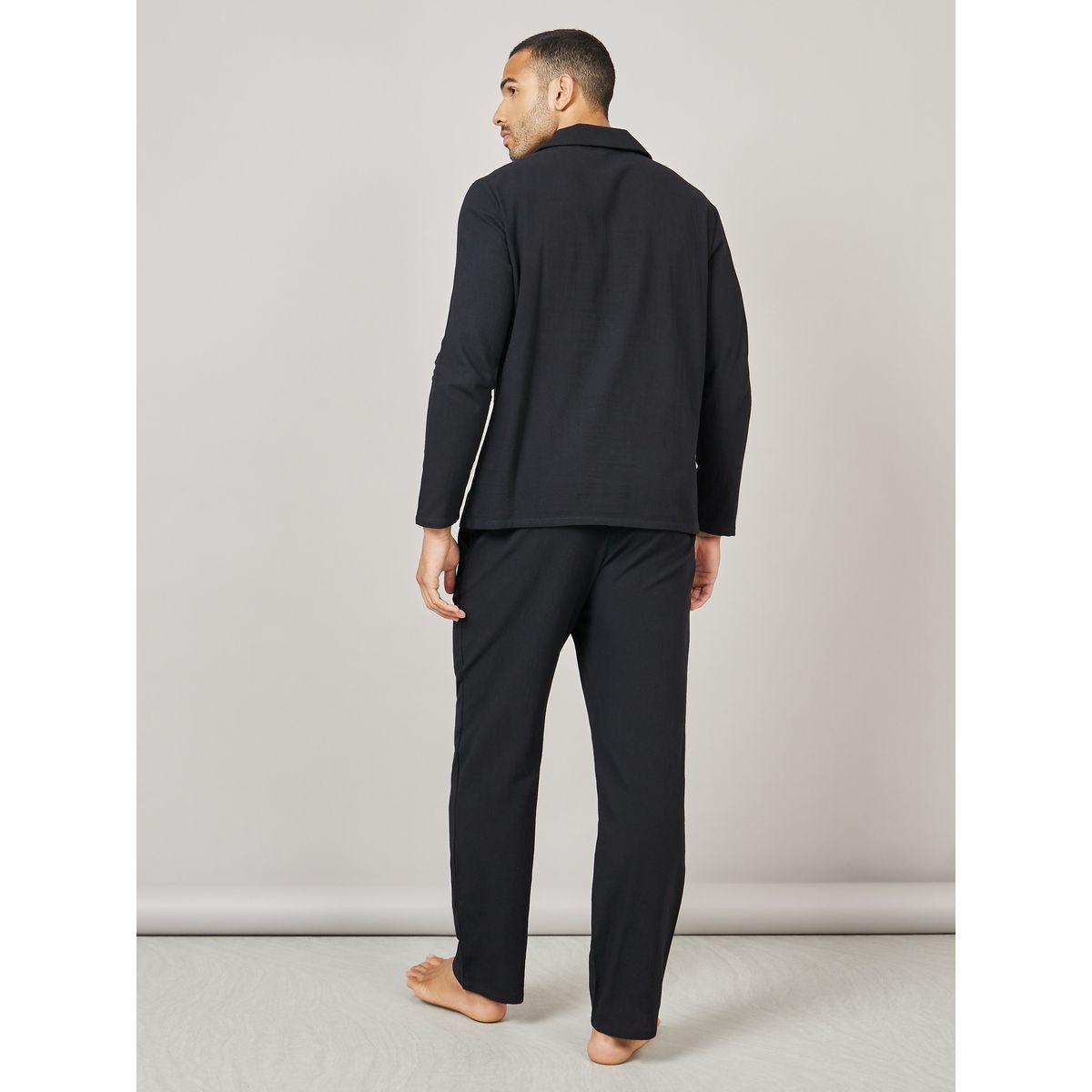Styli Unwind Linen Blend Revere Collar Shirt and Straight Pyjama Set-men-clothing-nightwear-sets-image-5