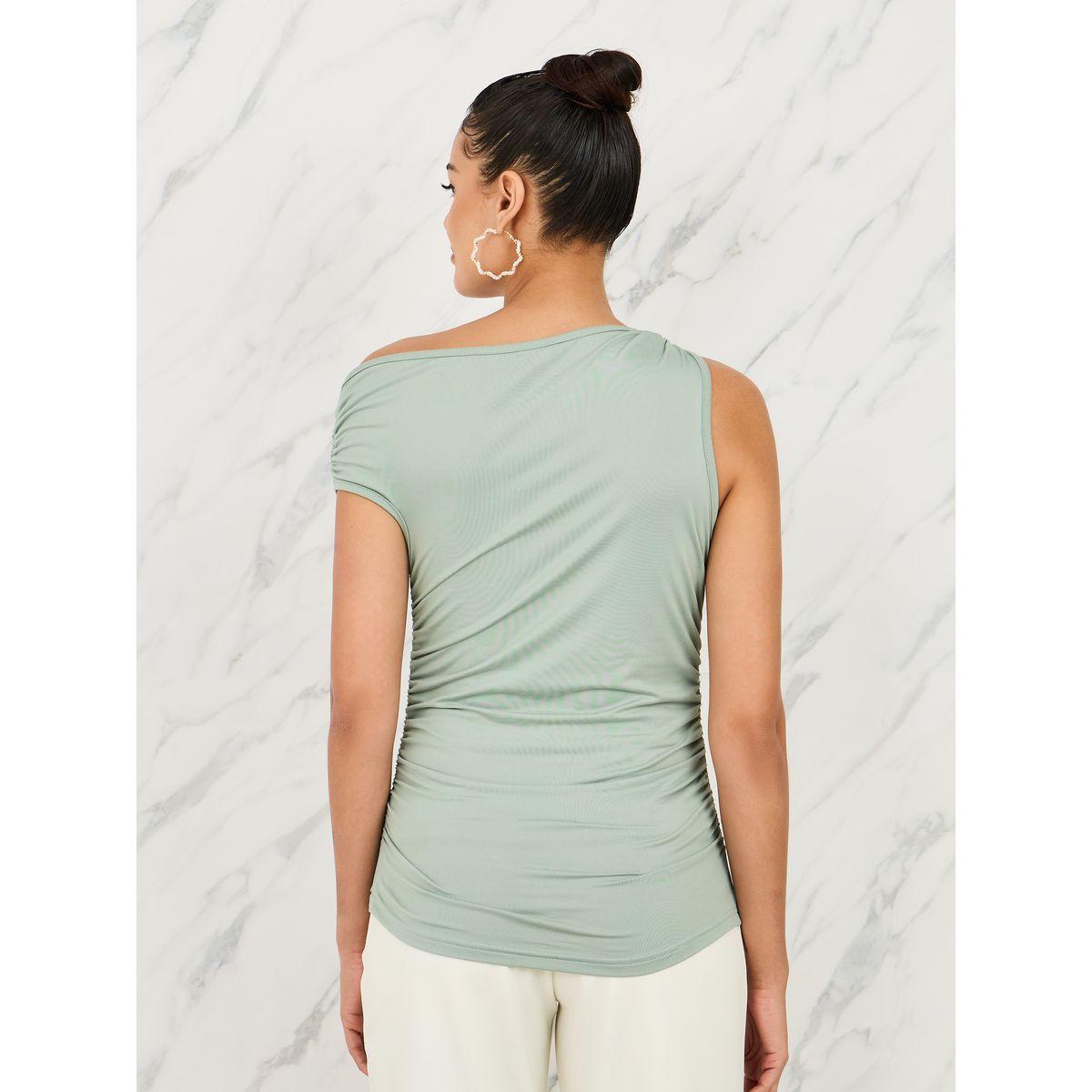 Styli Side Ruched Detail Asymmetric Neck Fitted Knit Top-women-clothing-shirtsandblouses-blouses-image-5