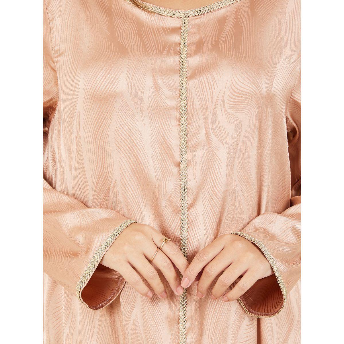 Styli Satin Jacquard Textured Lace Trim Jalabiya-women-arabicclothing-jalabiyas-image-3